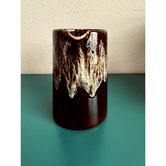 Vintage Pottery Stoneware Pitcher - Brown Salt Drip Glaze, Retro Dishware - Picture 2 of 10
